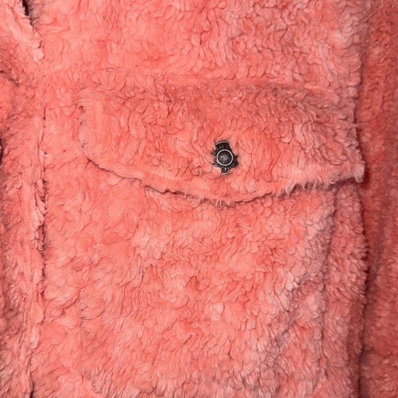 Free People jacket teddy Bear pink small we the free fuzzy cozy pockets snap - Picture 4 of 4